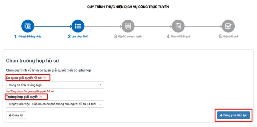 chọn trường hợp nộp hồ sơ